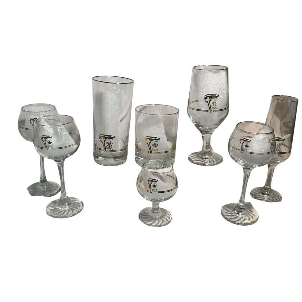Vintage Calgary 1988 Winter Olympic Commemorative Glassware Set Set of 8